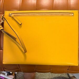 Tory Burch Bright Yellow Leather Wristlet Clutch